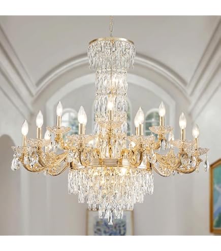 LIZZTREE Gold Crystal Contemporary Chandelier Foyer Entryway